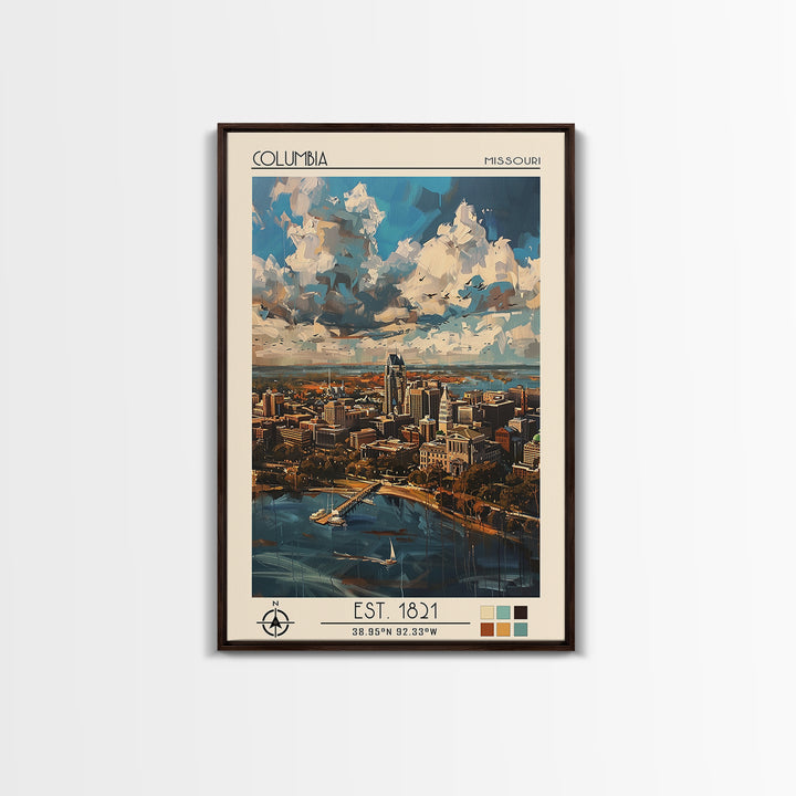 Columbia South Carolina Travel Poster, Framed Canvas Print, Travel Art Print, Modern Wall Decor, Living Room Wall Art, City Wall Art