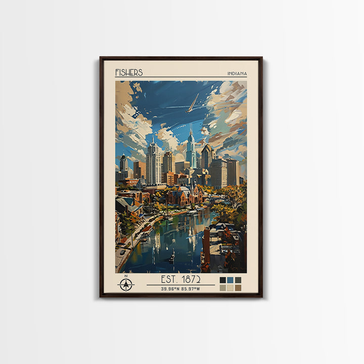 Fishers Travel Poster, Canvas Print, City Travel Poster, Travel Wall Art, Watercolor Cityscape, Gallery Wall Set, Retro Travel Print