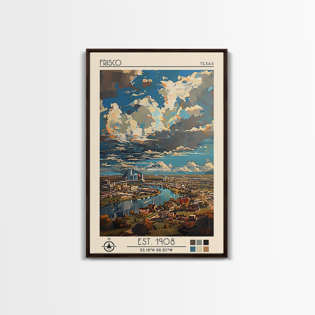 Frisco Travel Poster, Framed Canvas Print, City Travel Poster, Vintage City Poster, Landscape Art, Vintage Travel Art, City Wall Art