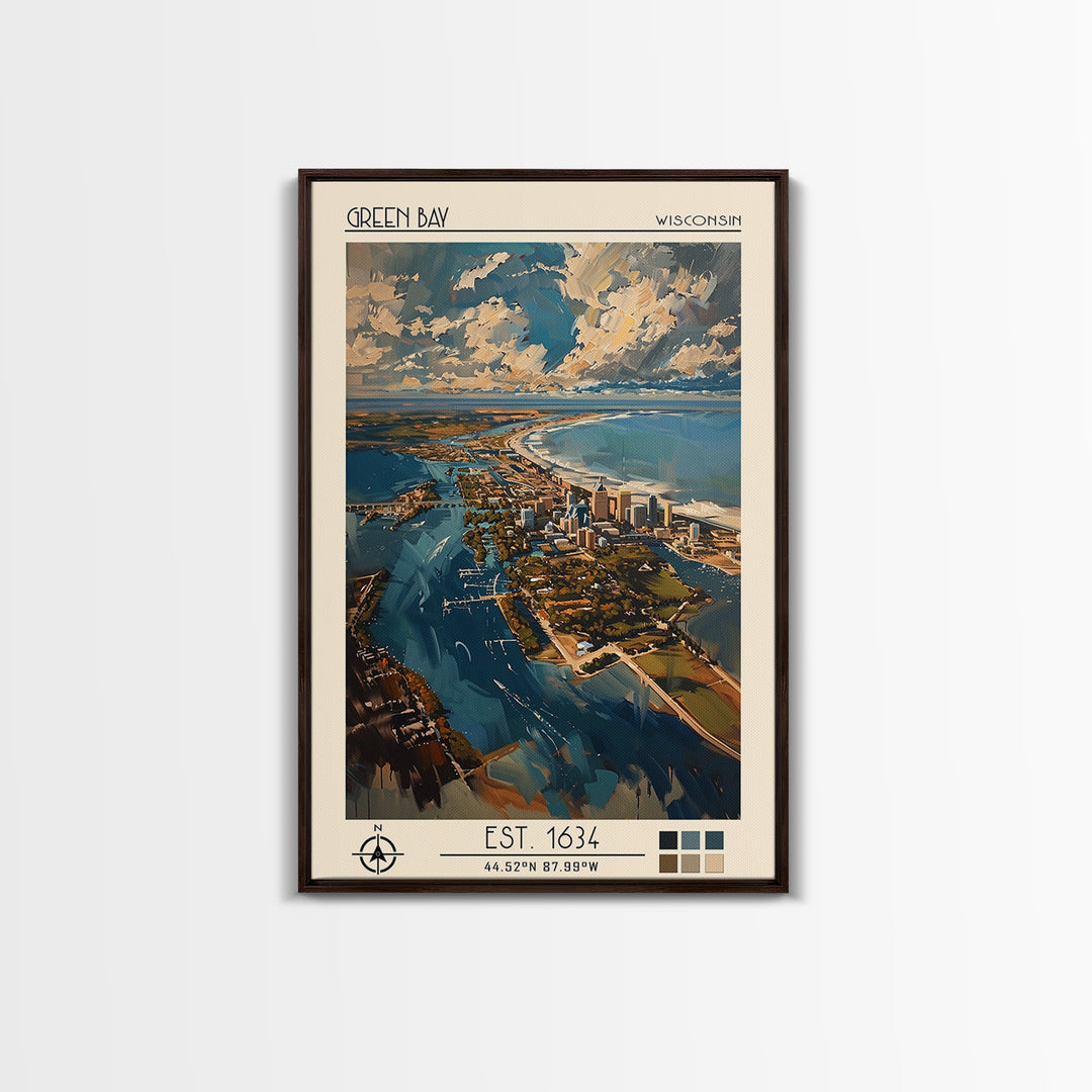 Green Bay Travel Poster, Framed Canvas Print, City Travel Poster, Travel Wall Decor, Travel Prints, Retro Travel Print, Poster Print
