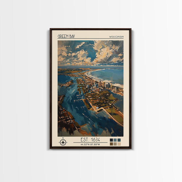 Green Bay Travel Poster, Framed Canvas Print, City Travel Poster, Travel Wall Decor, Travel Prints, Retro Travel Print, Poster Print