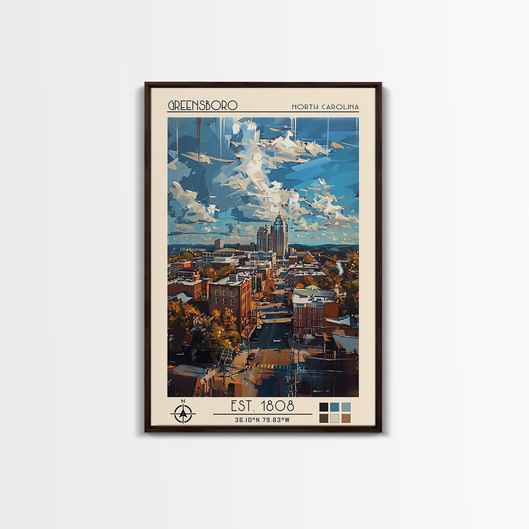 Greensboro Travel Poster, Canvas Print, Travel Prints, Landscape Art, Retro Wall Art, Travel Posters, Travel Art Print, Poster Print
