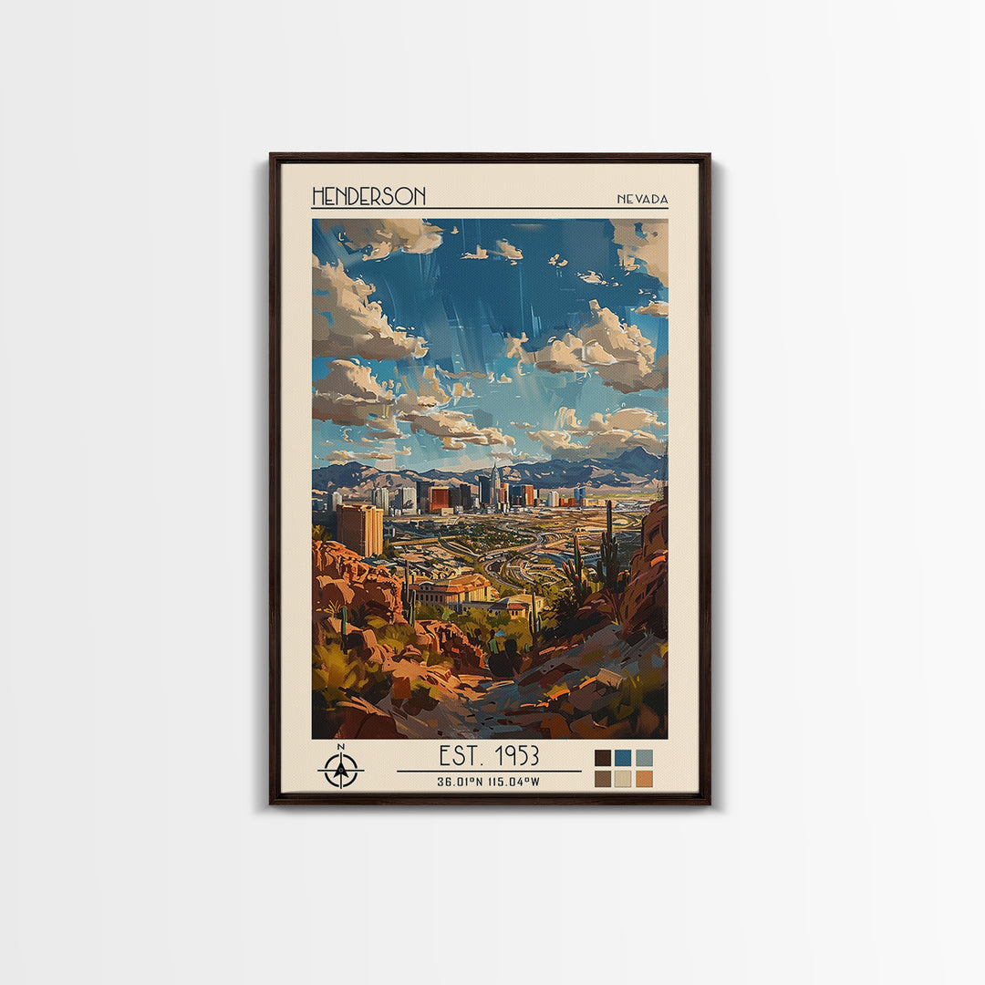 Henderson Travel Poster, Framed Canvas Print, City Art Print, Travel Wall Art, City Illustration, City Travel Poster, Vintage Poster