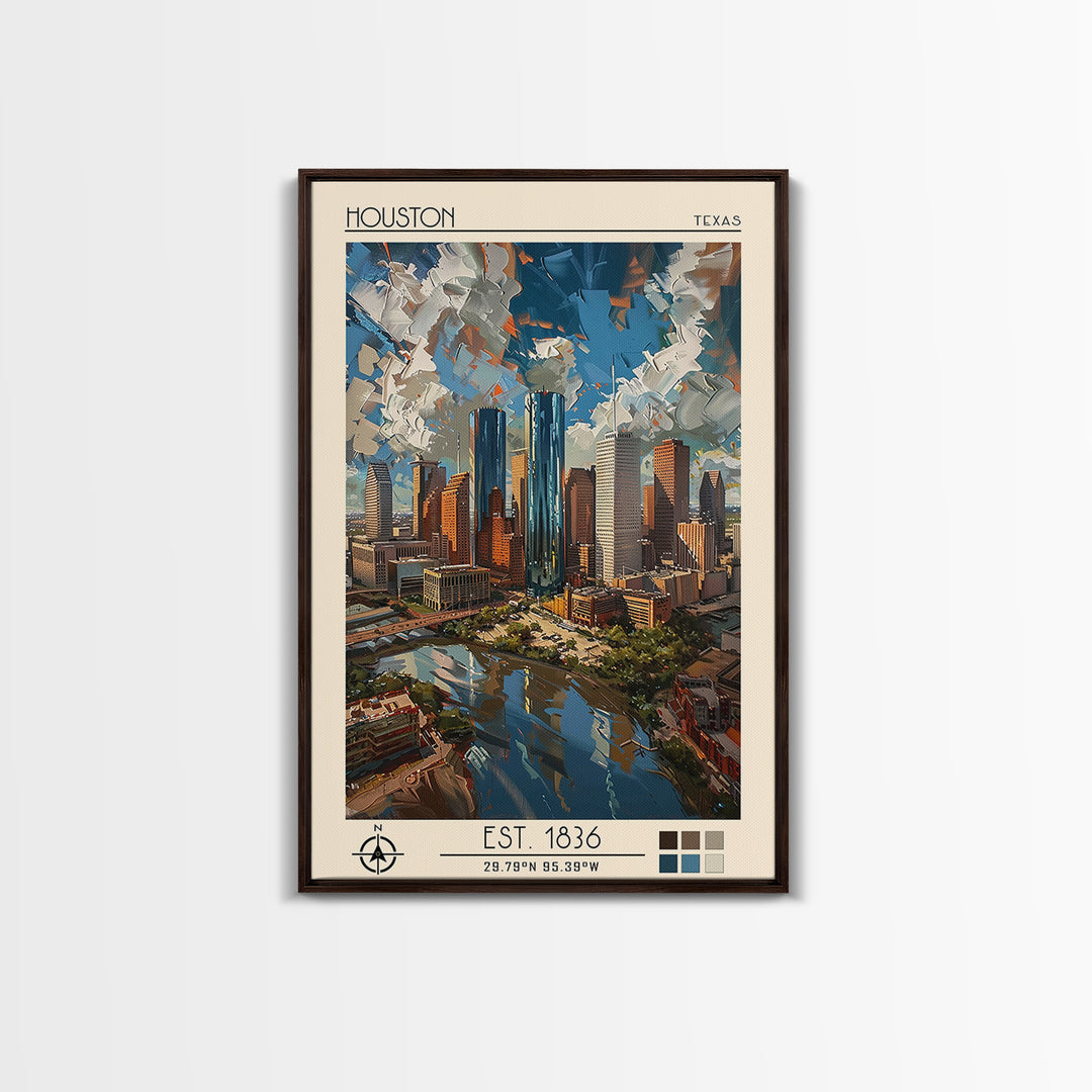 Houston Travel Poster, Framed Canvas Print, Poster Print, Travel Wall Art, Art Print, Travel Decor, Poster Art, Living Room Wall Art