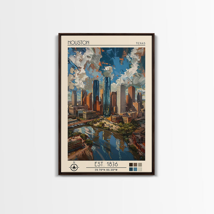 Houston Travel Poster, Framed Canvas Print, Poster Print, Travel Wall Art, Art Print, Travel Decor, Poster Art, Living Room Wall Art