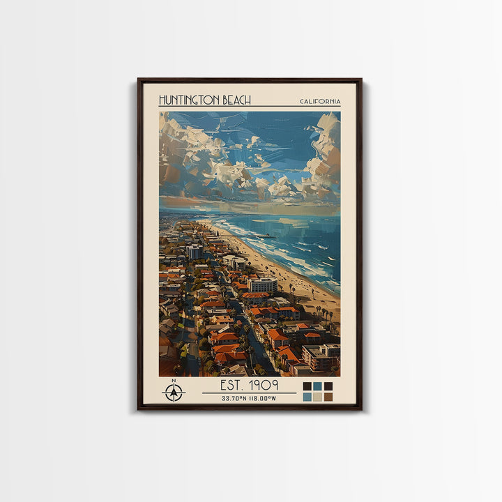 Huntington Beach Travel Poster, Canvas Print, City Art Print, Travel Wall Art, Vintage Poster, Vintage City Poster, Travel Art Print
