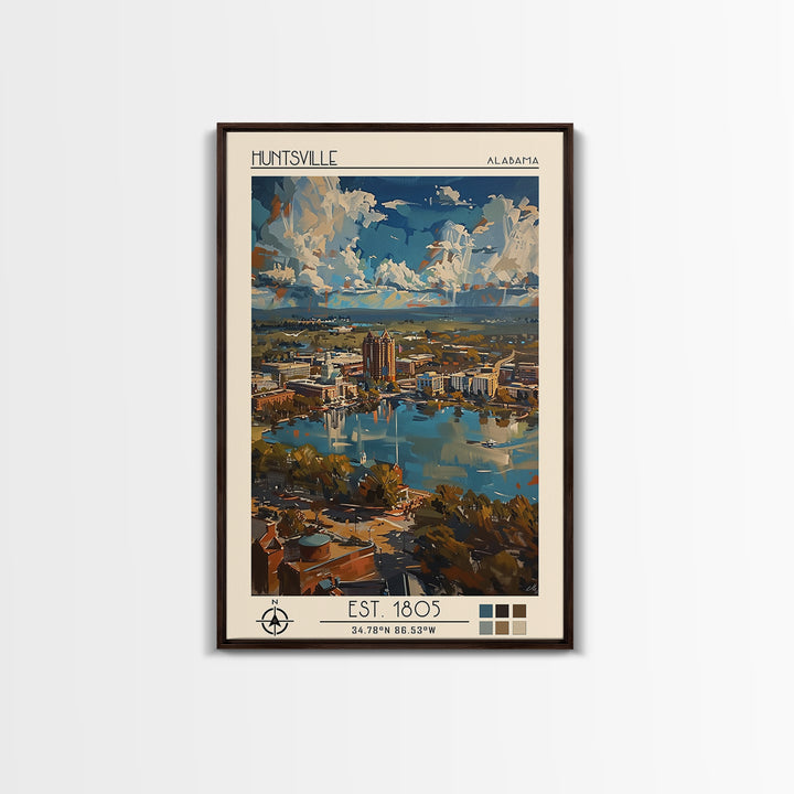 Huntsville Travel Poster, Framed Canvas Print, City Art Print, Travel Wall Art, Vintage Travel Art, Travel Prints, City Illustration