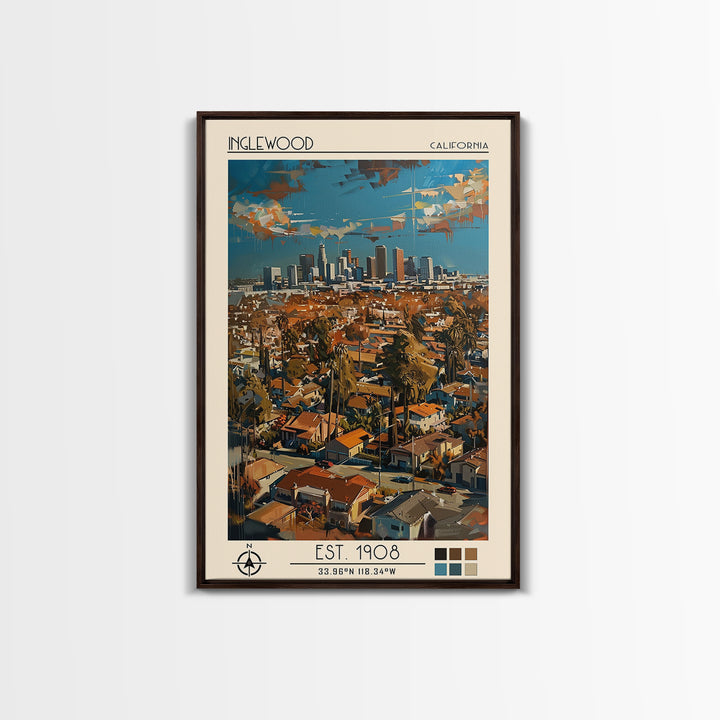 Inglewood Travel Poster, Framed Canvas Print, Poster Print, Travel Wall Art, Modern Wall Decor, Retro Travel Print, Travel Art Print