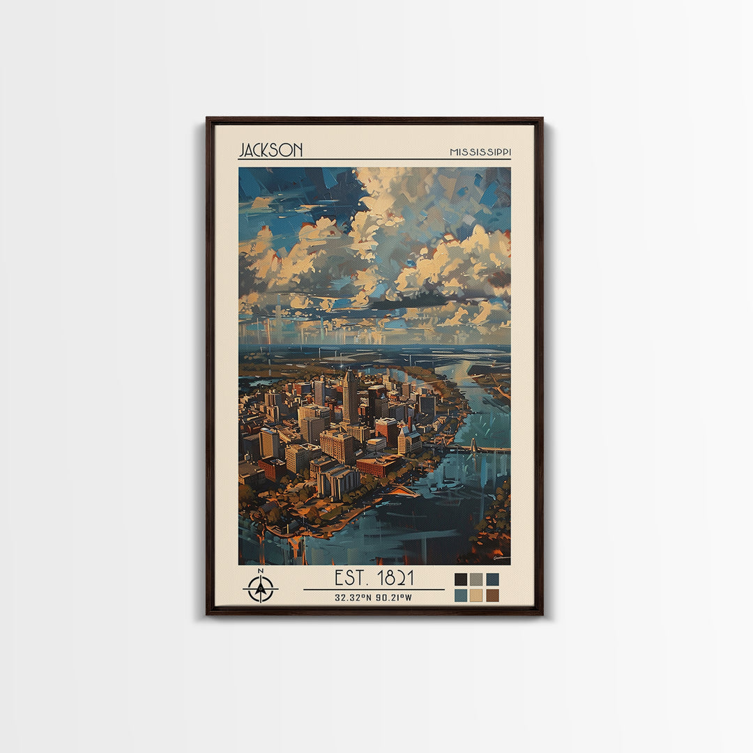 Jackson Travel Poster, Framed Canvas Print, City Travel Poster, Travel Wall Art, Retro Travel Print, Colorful Wall Art, Travel Print