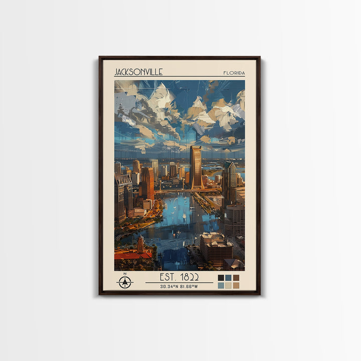 Jacksonville Travel Poster, Framed Canvas Print, Travel Prints, Landscape Art, Vintage Poster, Travel Art Print, Retro Travel Poster