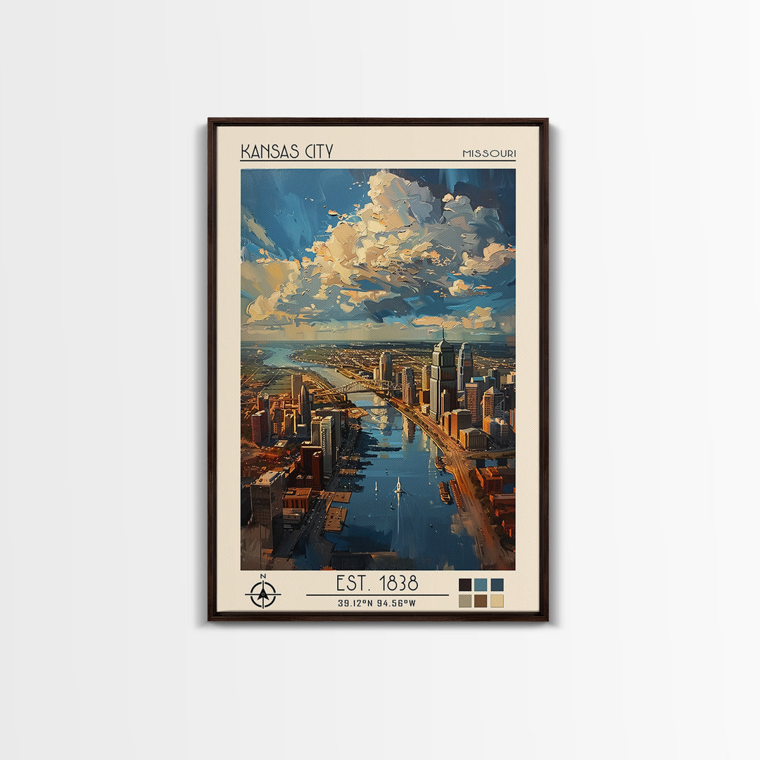 Kansas City Travel Poster, Framed Canvas Print, Poster Print, Travel Wall Art, Travel Decor, Living Room Wall Art, Home Office Decor