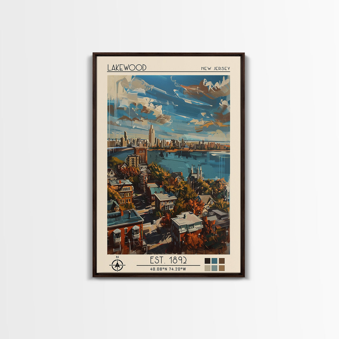 Lakewood New Jersey Travel Poster, Framed Canvas Print, City Travel Poster, Travel Wall Art, Living Room Wall Art, City Illustration