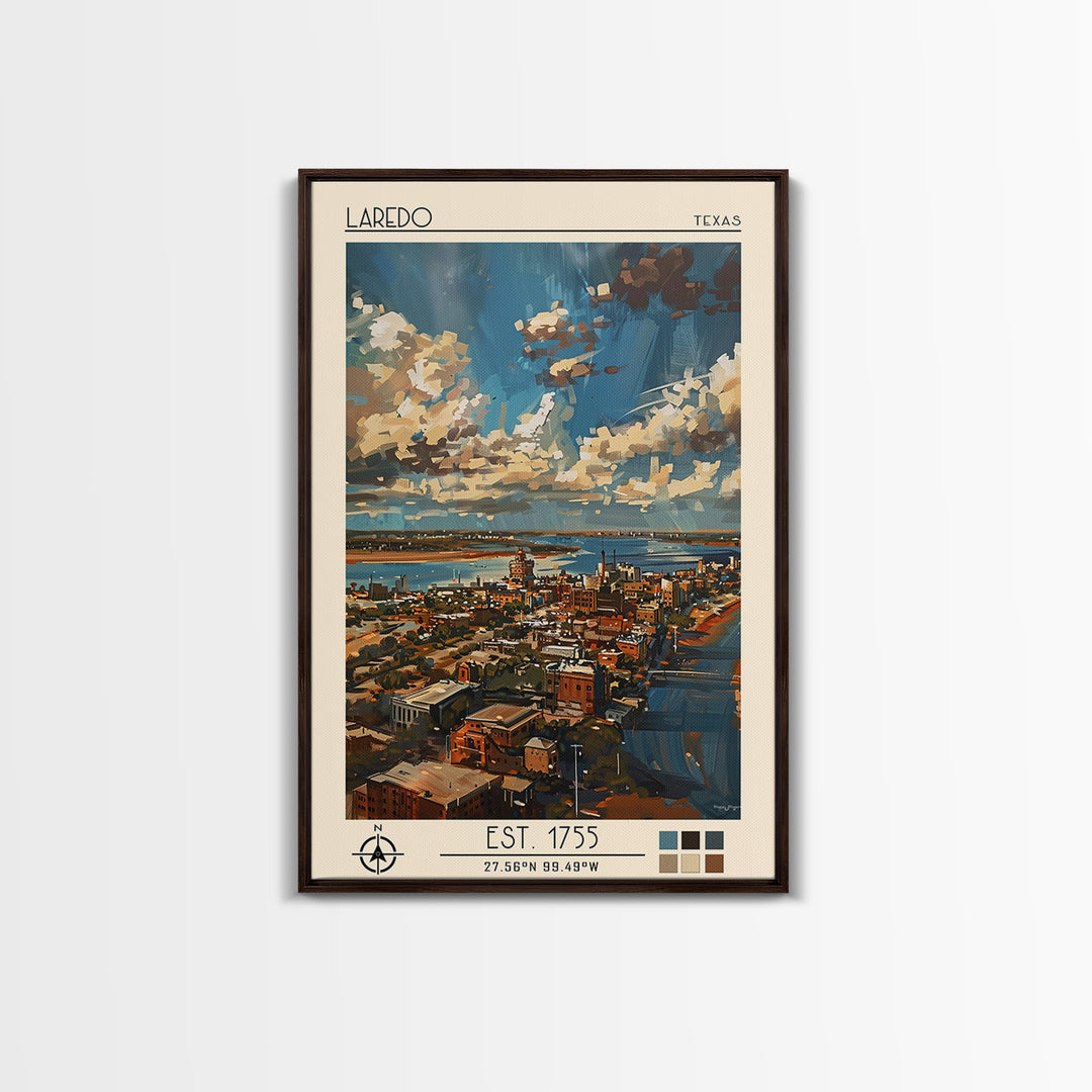 Laredo Travel Poster, Framed Canvas Print, Travel Prints, Landscape Art, Vintage Poster, Fine Art Print, City Illustration, Wall Art