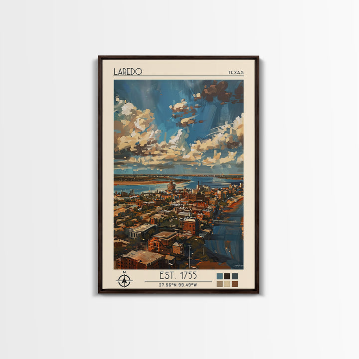 Laredo Travel Poster, Framed Canvas Print, Travel Prints, Landscape Art, Vintage Poster, Fine Art Print, City Illustration, Wall Art