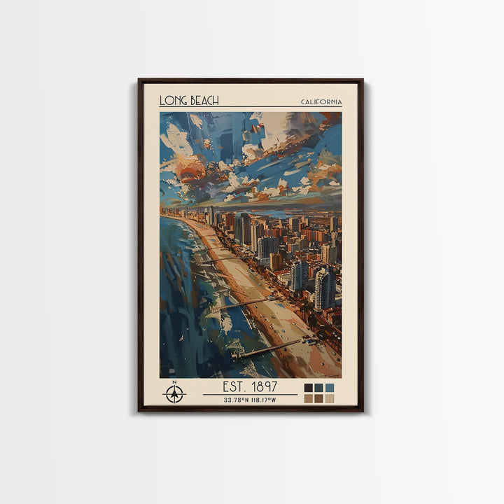 Long Beach Travel Poster, Framed Canvas Print, City Art Print, Travel Wall Art, City Travel Poster, Retro Travel Print, Poster Print