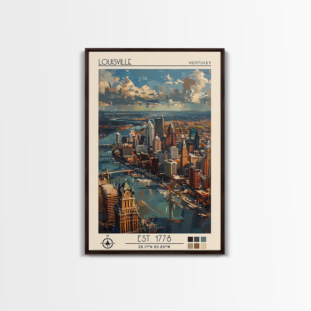 Louisville Travel Poster, Canvas Print, Poster Print, Travel Wall Art, City Illustration, Mid Century Wall Art, Living Room Wall Art