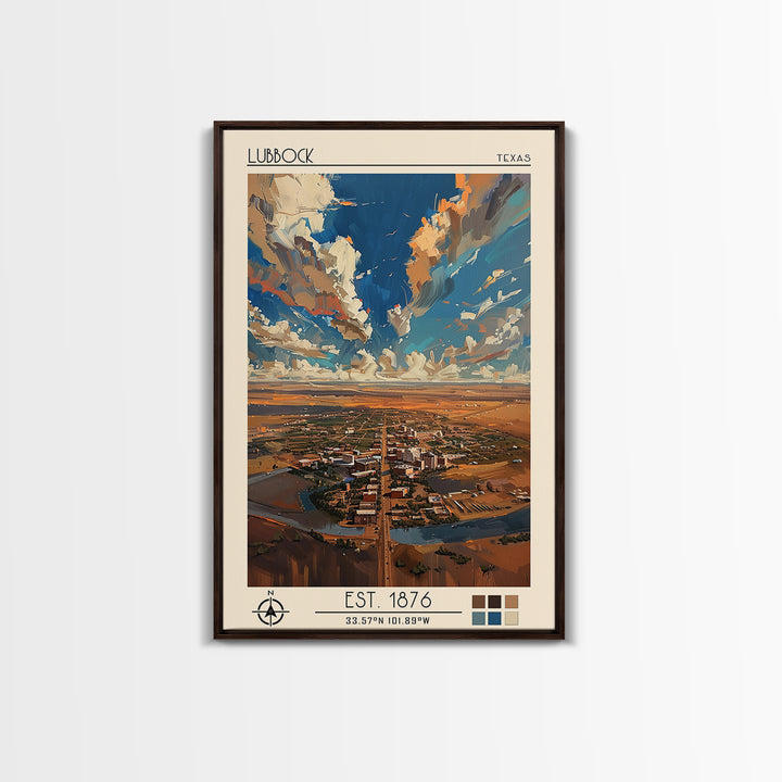 Lubbock Travel Poster, Canvas Print, Vintage Travel Print, City Wall Art, Mid Century Wall Art, Travel Wall Art, Retro Travel Poster