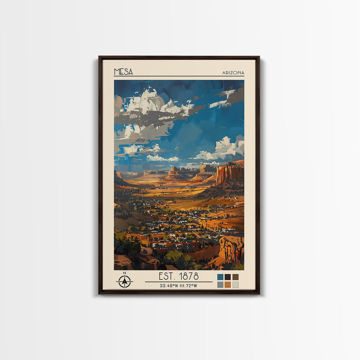 Mesa Travel Poster, Canvas Print, Poster Print, Travel Wall Art, City Illustration, Retro Wall Art, Modern Wall Decor, City Wall Art