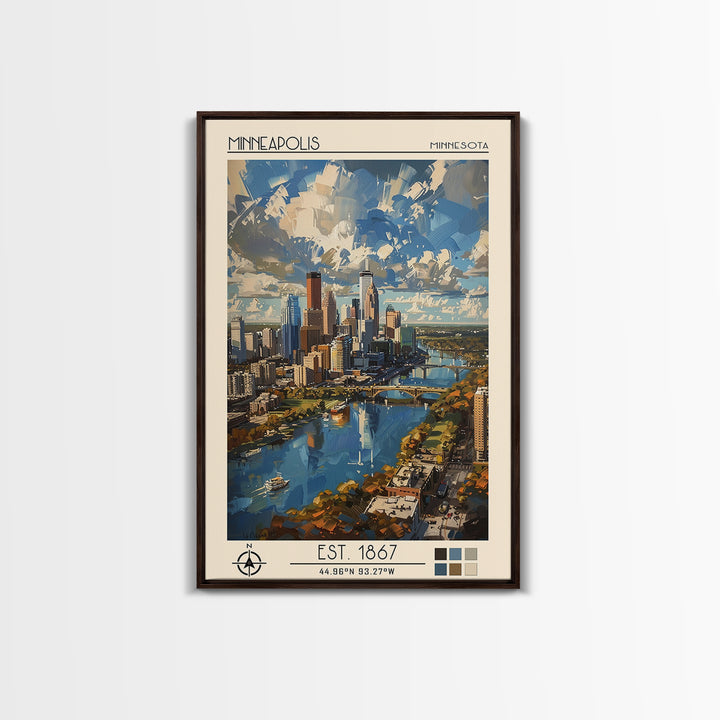 Minneapolis Travel Poster, Framed Canvas Print, Travel Wall Art, City Wall Art, City Travel Poster, Vintage Poster, Travel Art Print