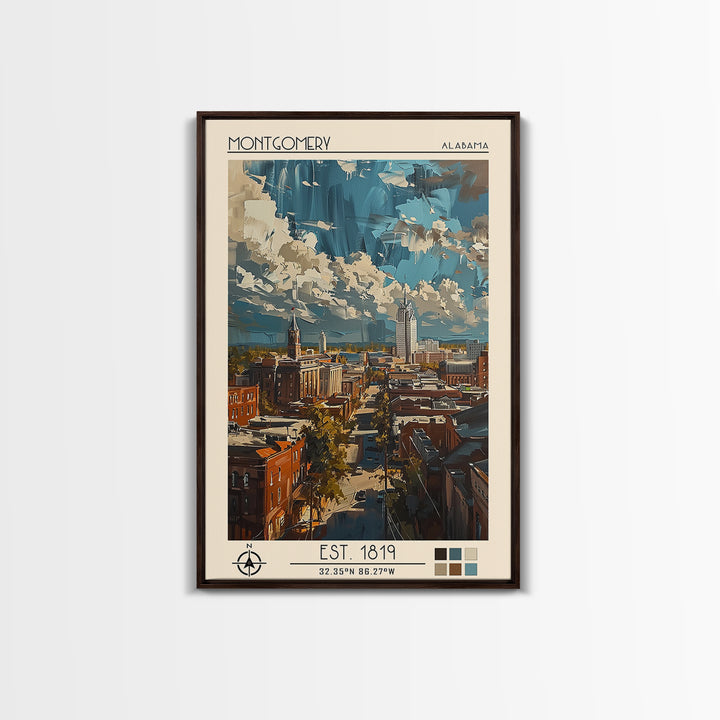 Montgomery Travel Poster, Framed Canvas Print, Travel Wall Decor, Minimalist Poster, Travel Prints, Home Office Decor, City Wall Art