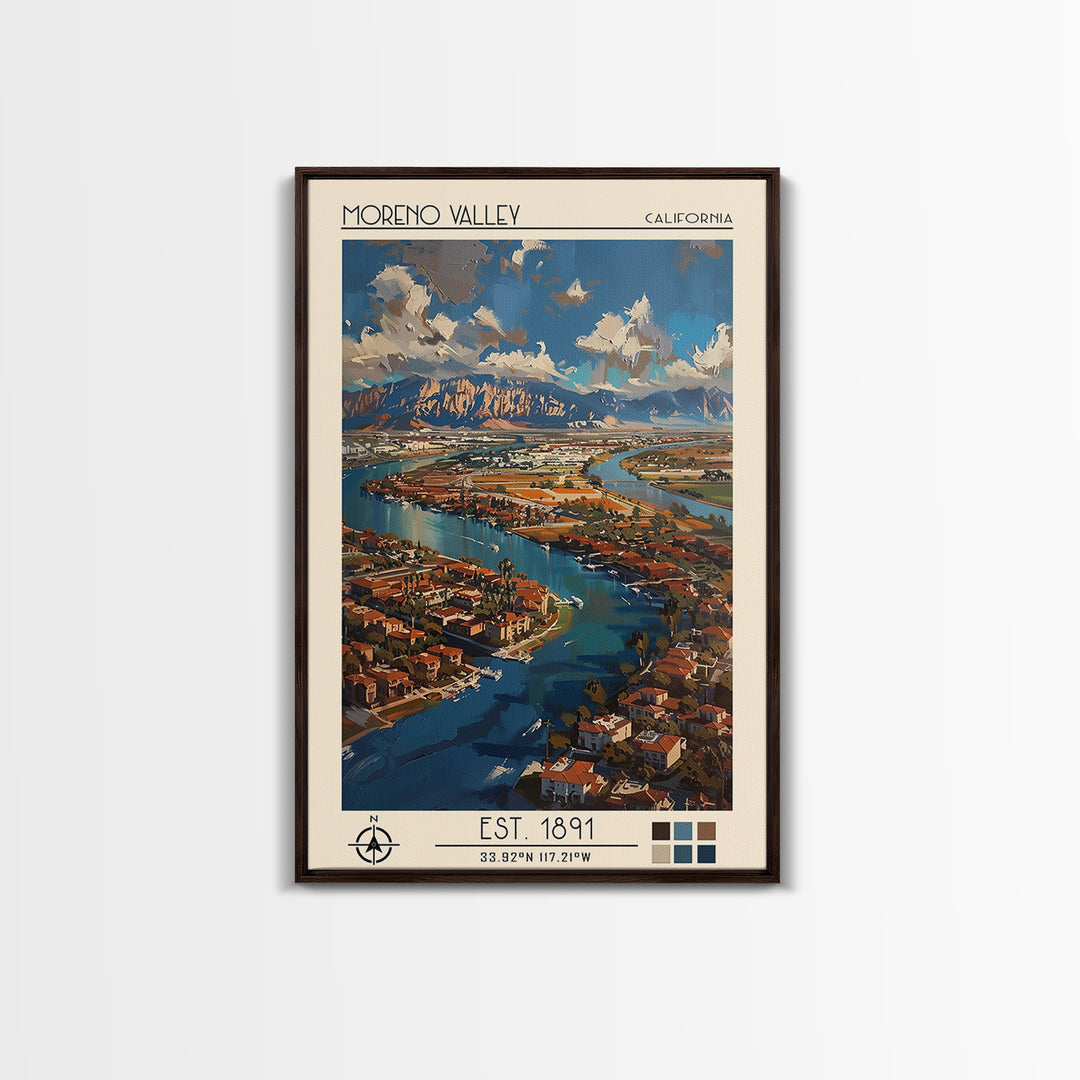 Moreno Valley Travel Poster, Framed Canvas Print, City Travel Poster, Travel Wall Decor, Poster Art, Travel Prints, Gallery Wall Set