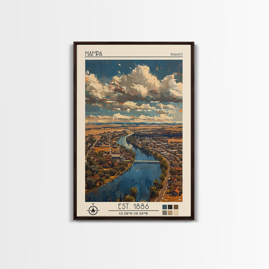 Nampa Travel Poster, Framed Canvas Print, City Art Print, Travel Wall Art, City Illustration, Poster Print, Fine Art Print, Wall Art