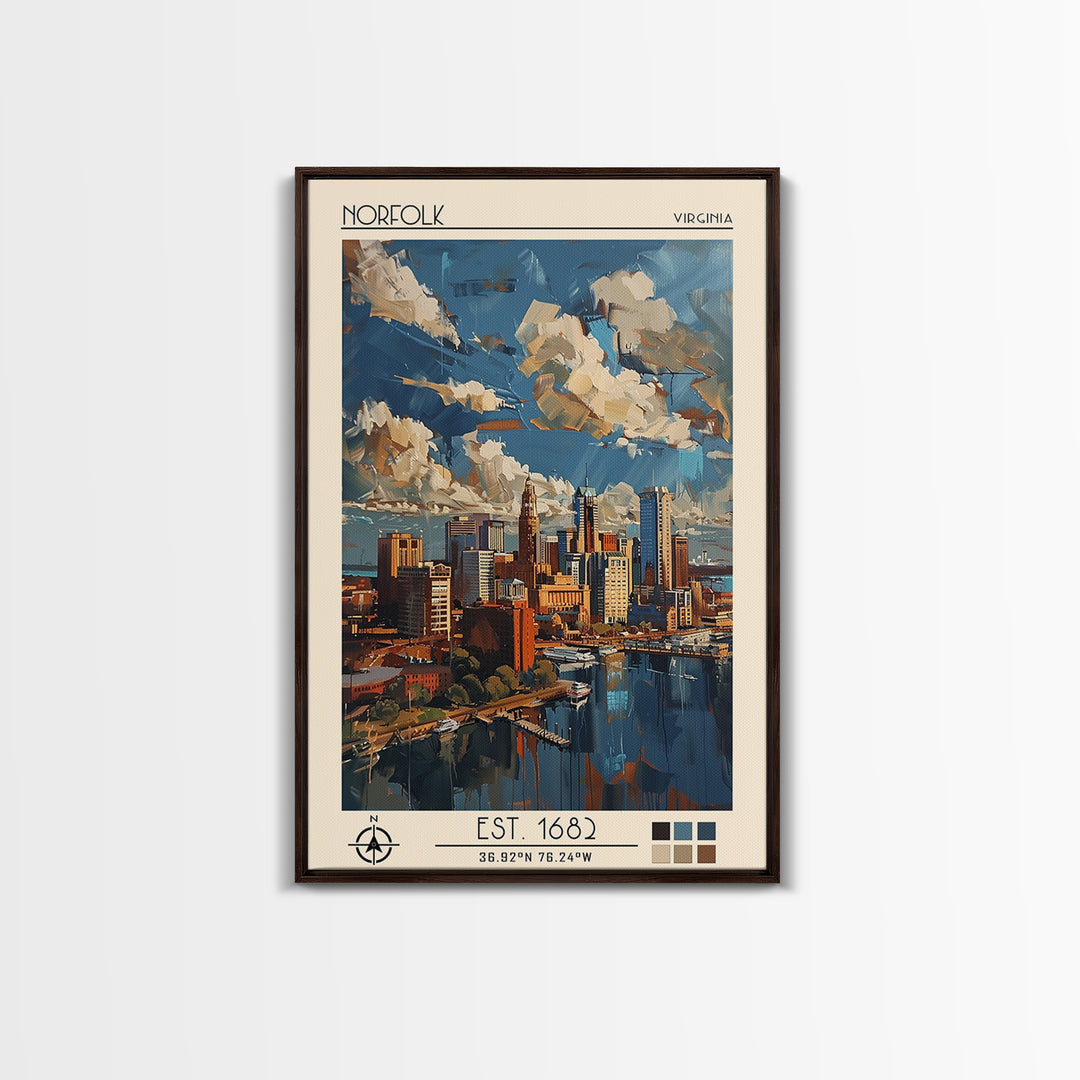 Norfolk Travel Poster, Framed Canvas Print, City Travel Poster, Travel Wall Art, Travel Wall Decor, Modern Wall Decor, City Wall Art