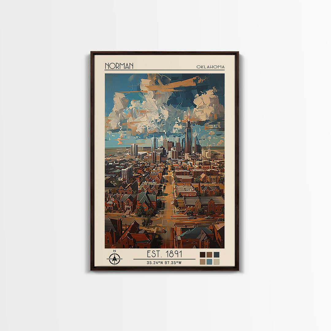 Norman Travel Poster, Framed Canvas Print, Vintage Travel Print, City Wall Art, Vintage Posters, Travel Wall Art, Retro Travel Print