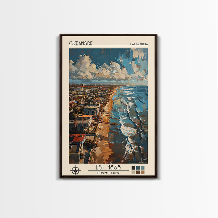 Oceanside Travel Poster, Framed Canvas Print, Retro Travel Poster, City Wall Art, Travel Decor, Retro Wall Art, Mid Century Wall Art