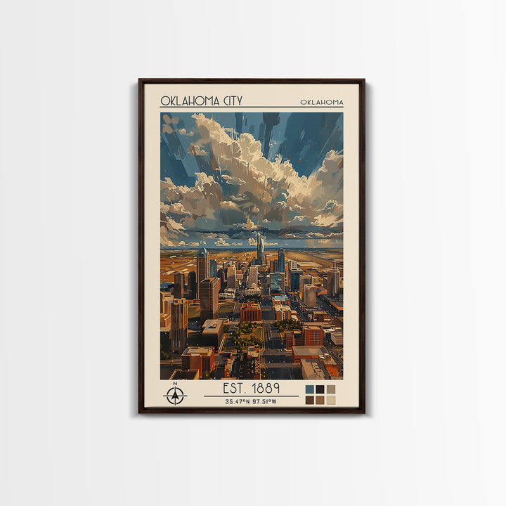 Oklahoma City Travel Poster, Framed Canvas Print, Travel Art Print, Modern Wall Decor, Retro Wall Art, Poster Print, Travel Wall Art
