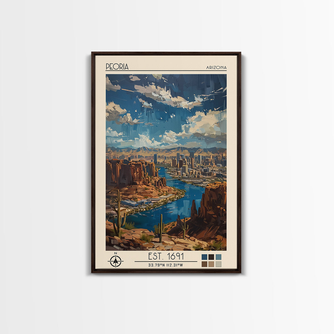 Peoria Travel Poster, Canvas Print, City Travel Poster, Travel Wall Decor, City Wall Art, Mid Century Wall Art, Living Room Wall Art