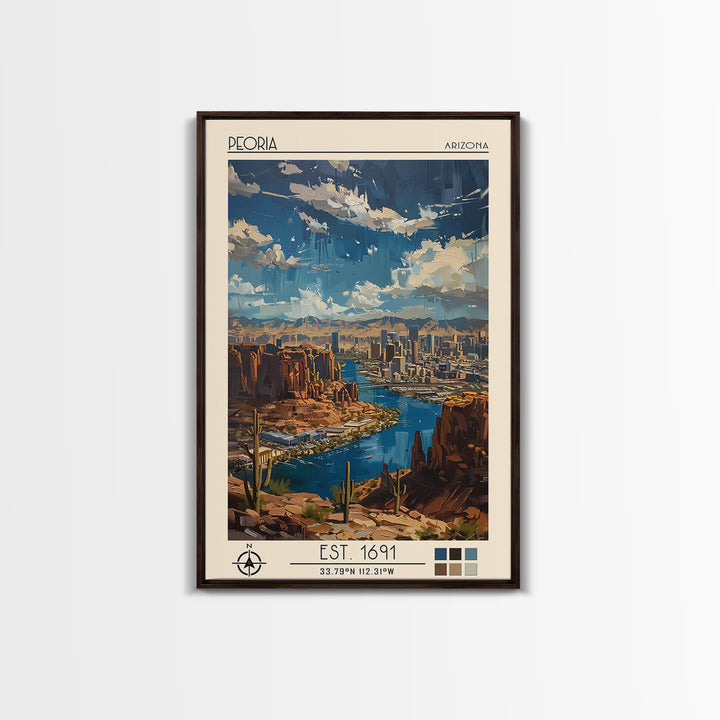 Peoria Travel Poster, Canvas Print, City Travel Poster, Travel Wall Decor, City Wall Art, Mid Century Wall Art, Living Room Wall Art