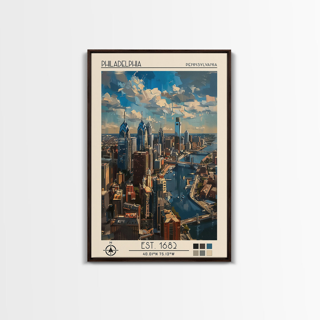 Philadelphia Travel Poster, Framed Canvas Print, City Art Print, Travel Wall Art, City Illustration, Modern Wall Decor, Poster Print