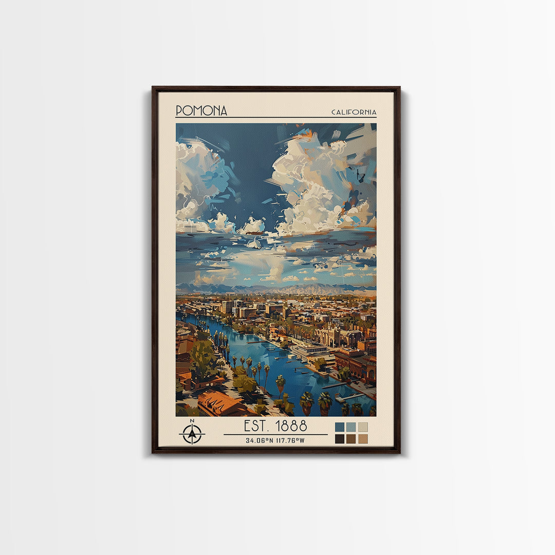 Pomona Travel Poster, Canvas Print, Retro Wall Art, Travel Print, Vintage Travel, City Illustration, Art Print, Mid Century Wall Art
