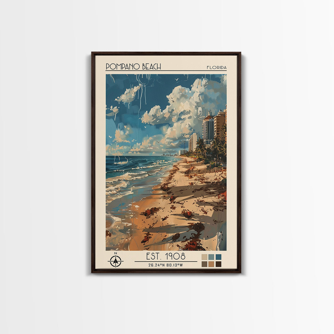 Pompano Beach Travel Poster, Canvas Print, Retro Travel Poster, City Wall Art, City Travel Poster, City Illustration, Travel Posters