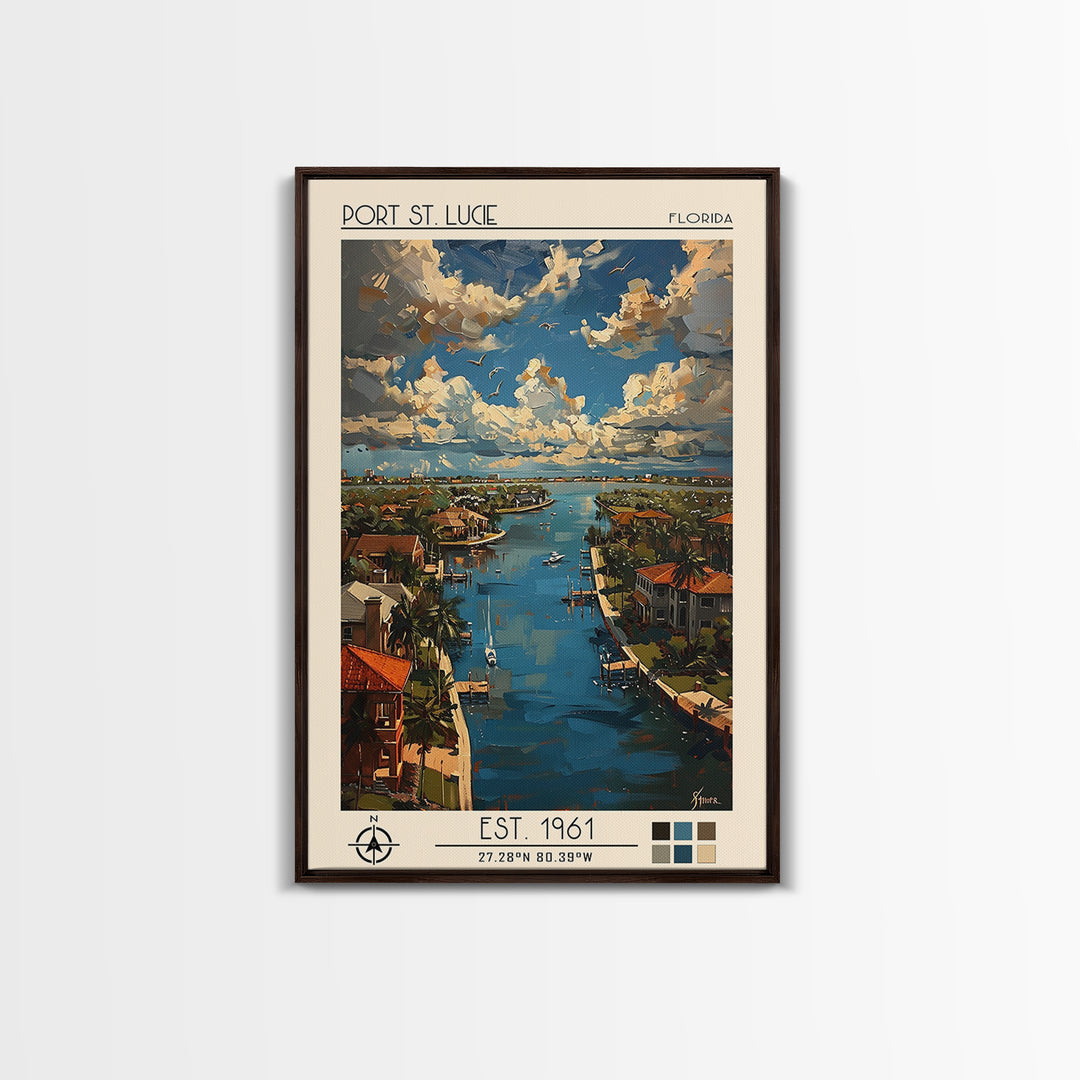Port St Lucie Travel Poster, Framed Canvas Print, Travel Prints, Landscape Art, Travel Posters, Home Office Decor, City Illustration