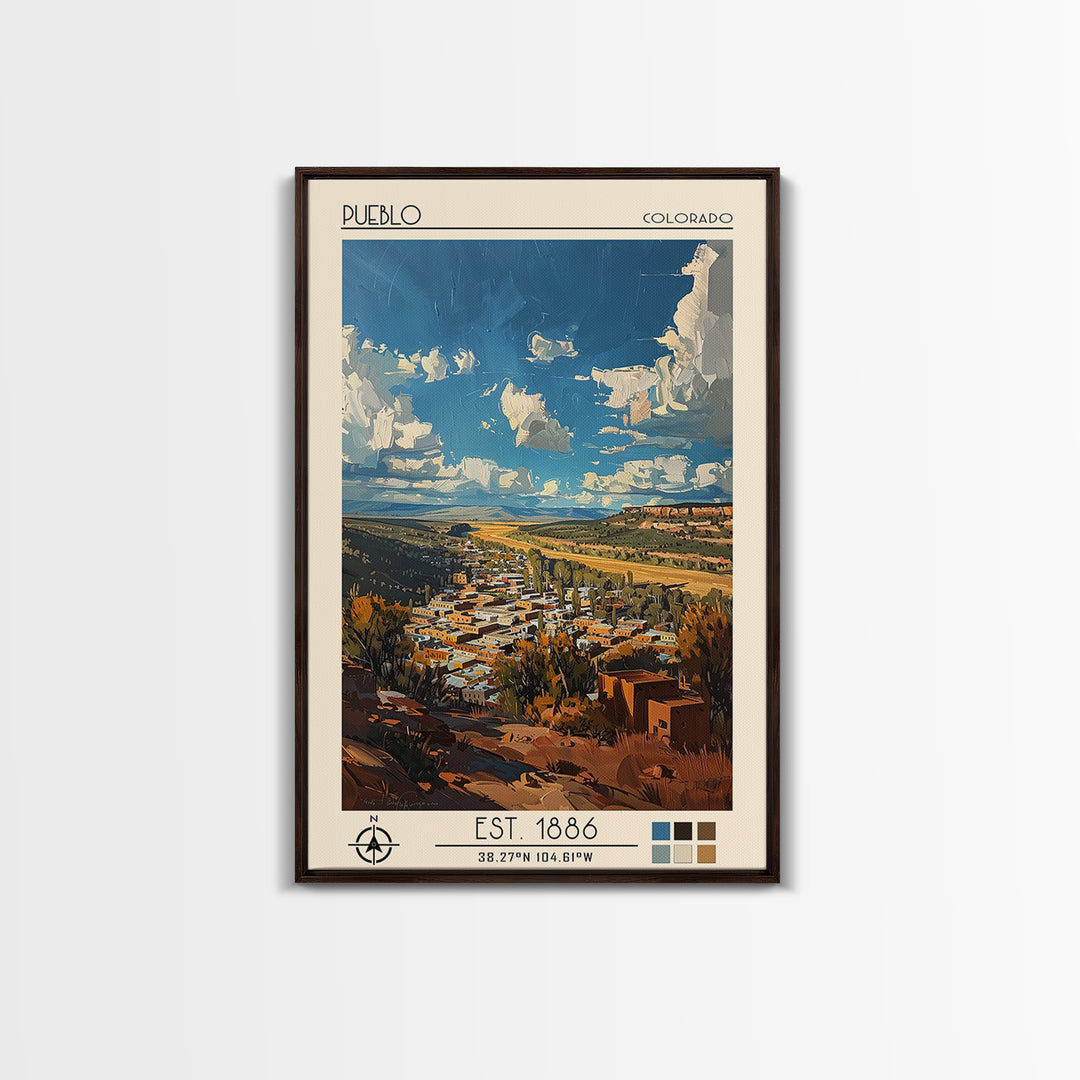 Pueblo Travel Poster, Framed Canvas Print, City Art Print, Travel Wall Art, Vintage Posters, Retro Wall Art, Wall Art, Landscape Art