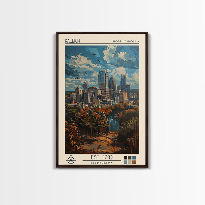 Raleigh Travel Poster, Framed Canvas Print, Retro Wall Art, Travel Print, Gallery Wall Set, Mid Century Wall Art, Vintage Travel Art