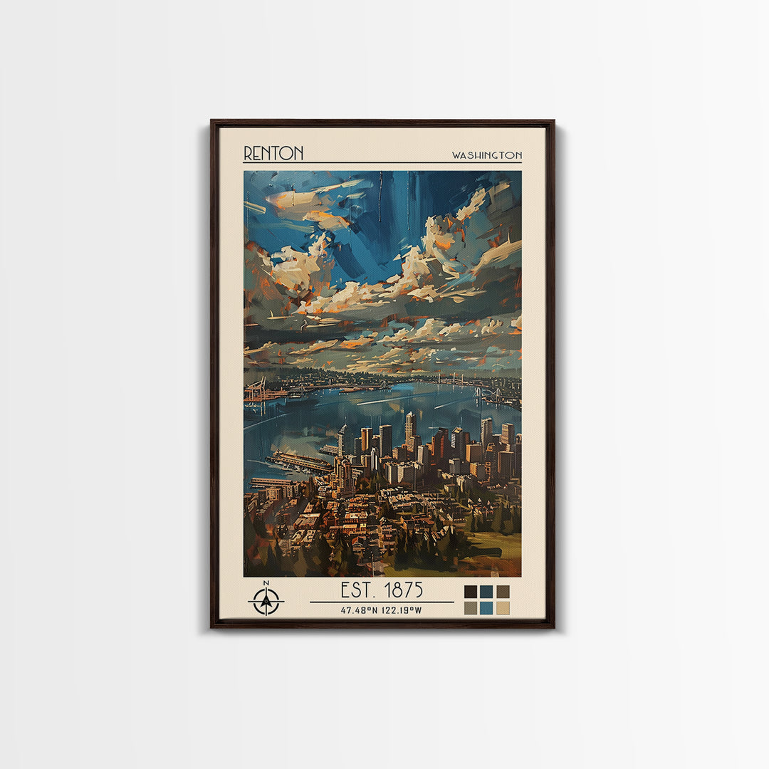 Renton Travel Poster, Canvas Print, City Art Print, Travel Wall Art, Fine Art Print, Landscape Art, Retro Wall Art, Gallery Wall Set