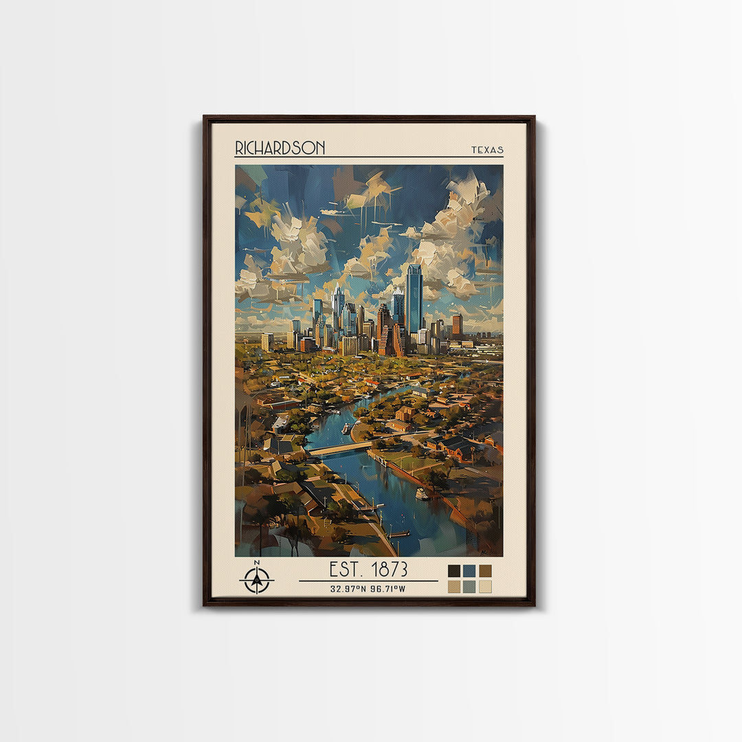 Richardson Travel Poster, Canvas Print, City Travel Poster, Vintage City Poster, Travel Art Print, Fine Art Print, Minimalist Poster