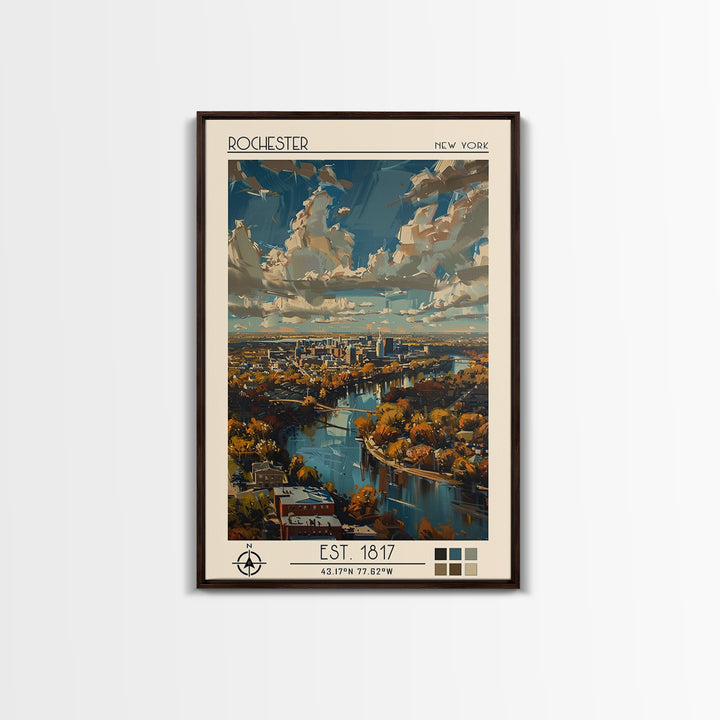 Rochester Travel Poster, Canvas Print, City Travel Poster, Vintage City Poster, Travel Art Print, Wanderlust Gift, City Illustration
