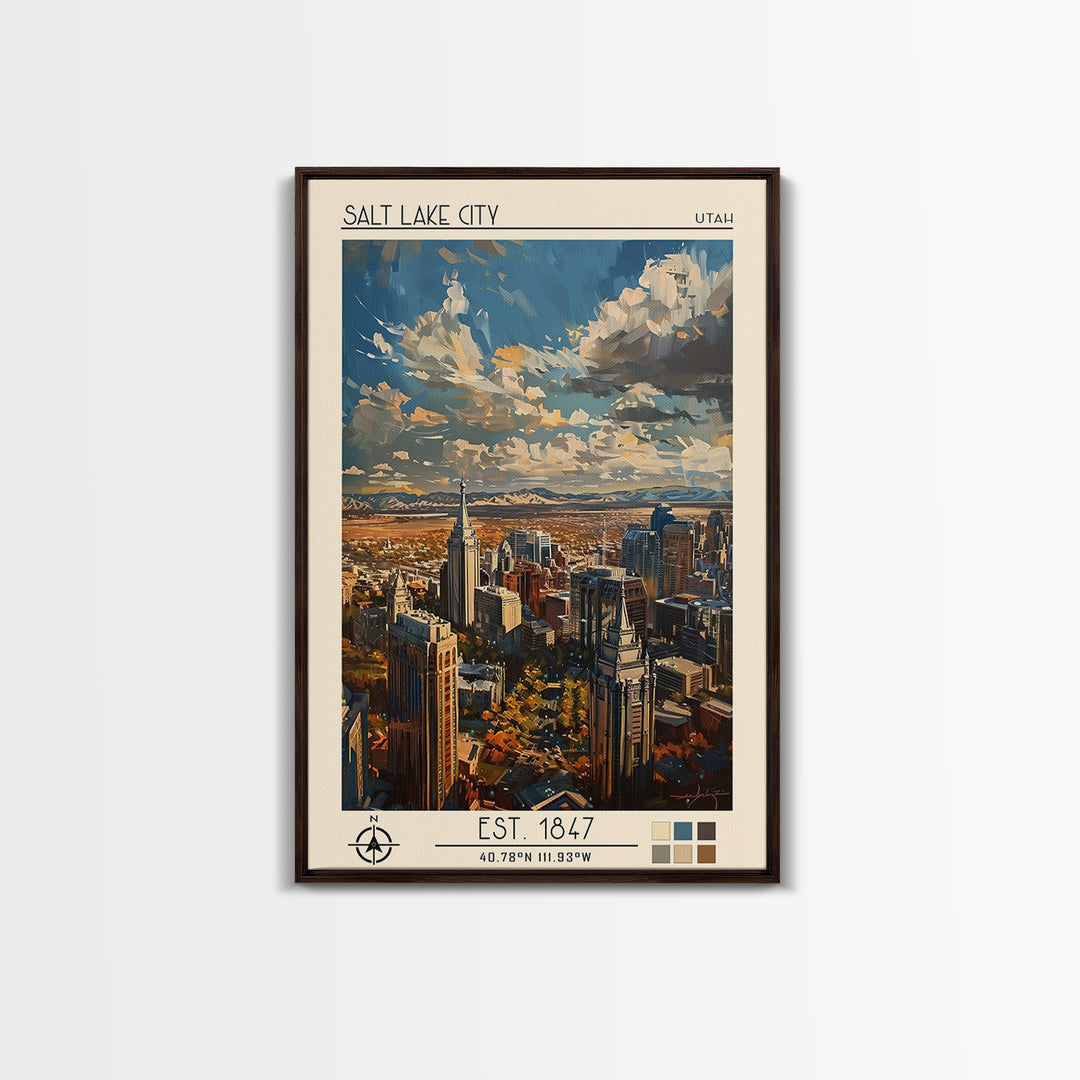 Salt Lake City Travel Poster, Framed Canvas Print, Retro Travel Poster, City Wall Art, Travel Art Print, Travel Wall Decor, Wall Art
