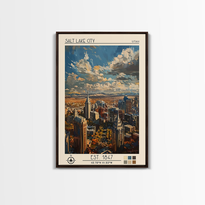 Salt Lake City Travel Poster, Framed Canvas Print, Retro Travel Poster, City Wall Art, Travel Art Print, Travel Wall Decor, Wall Art
