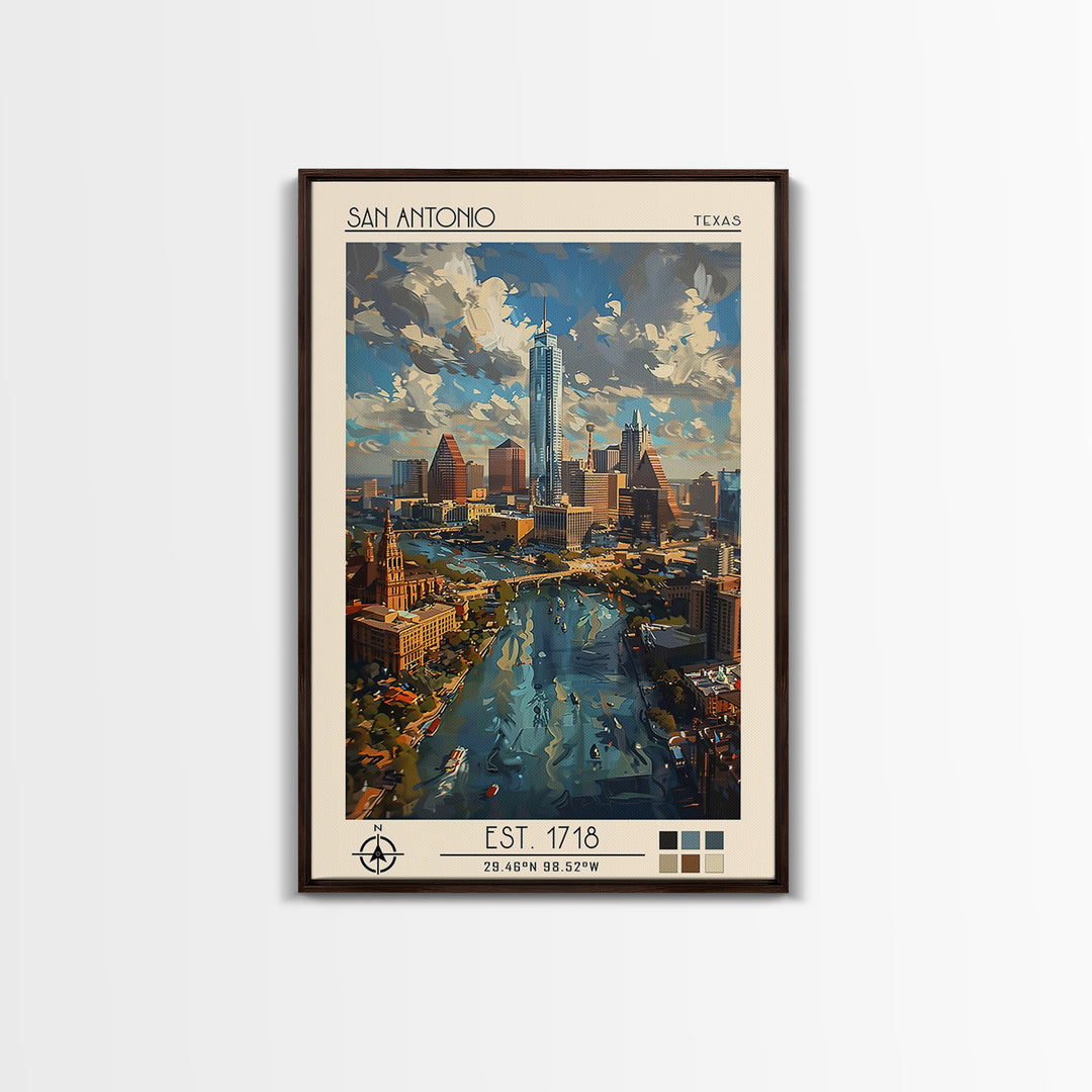 San Antonio Travel Poster, Framed Canvas Print, Travel Wall Decor, Minimalist Poster, Retro Travel Print, Home Decor, Retro Wall Art