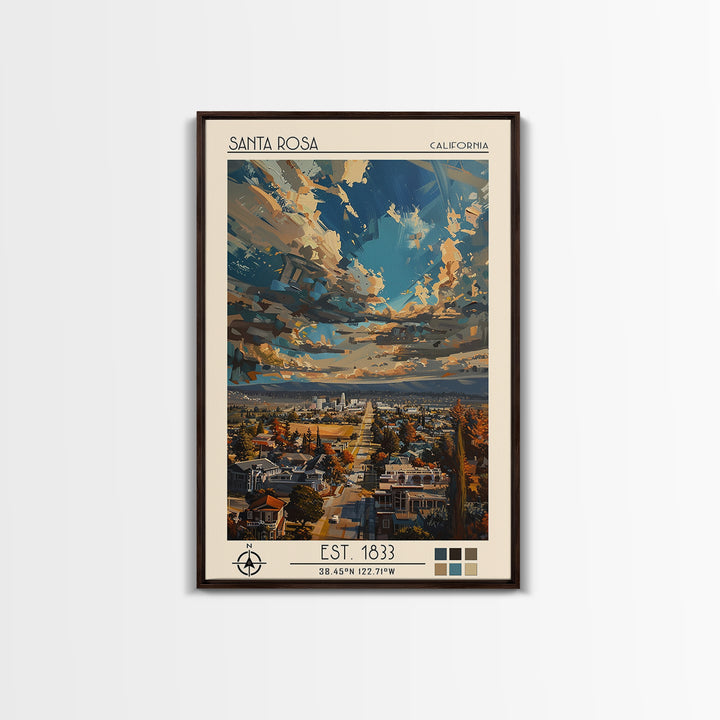 Santa Rosa Travel Poster, Framed Canvas Print, City Travel Poster, Vintage City Poster, City Wall Art, Travel Prints, Vintage Travel