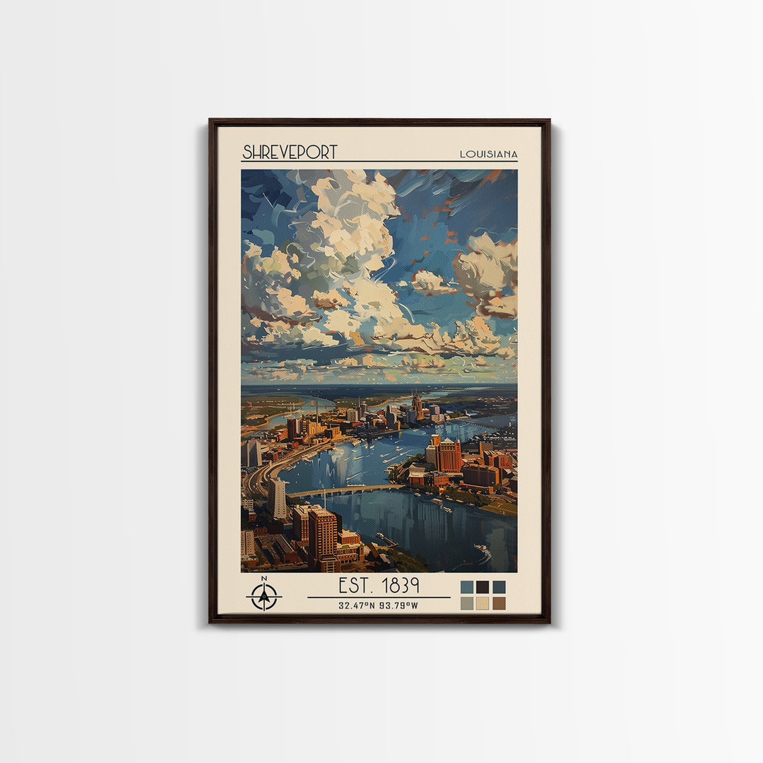 Shreveport Travel Poster, Framed Canvas Print, Travel Wall Art, City Wall Art, Retro Travel Print, Poster Print, Vintage City Poster