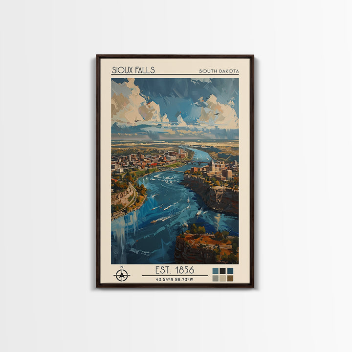 Sioux Falls Travel Poster, Framed Canvas Print, City Travel Poster, Travel Wall Decor, Travel Decor, Wanderlust Gift, Retro Wall Art