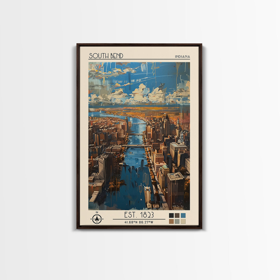 South Bend Travel Poster, Canvas Print, Retro Travel Poster, City Wall Art, City Travel Poster, Mid Century Wall Art, Fine Art Print