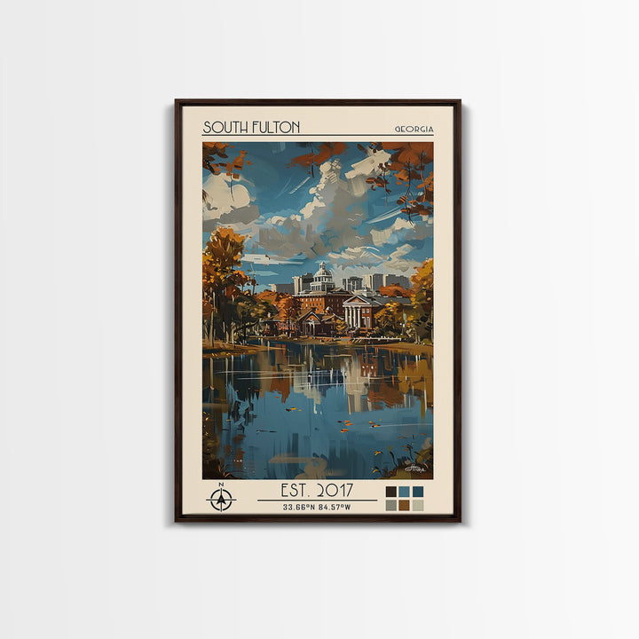 South Fulton Travel Poster, Framed Canvas Print, Retro Travel Poster, City Wall Art, Retro Travel Print, Wanderlust Gift, Poster Art