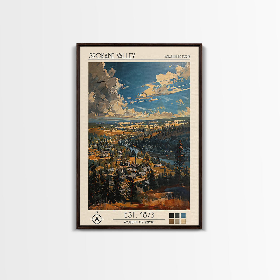 Spokane Valley Travel Poster, Framed Canvas Print, Poster Print, Travel Wall Art, Landscape Art, Vintage Travel Art, Vintage Posters